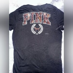 PINK Victoria's Secret Black VNeck w/Rose Gold Sequins Tee - EUC Medium